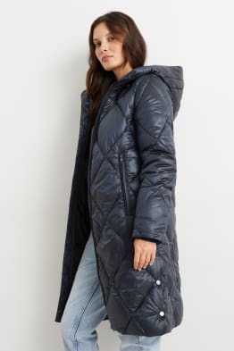 Quilted coat with hood - shiny