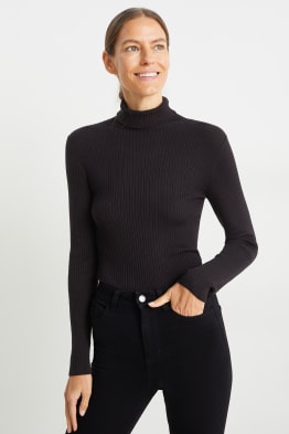 Basic-Rollkragenpullover - gerippt