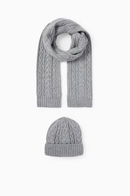 Set - knitted hat and scarf - 2 piece - cable knit pattern