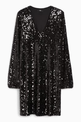 V-neck A-line sequin dress