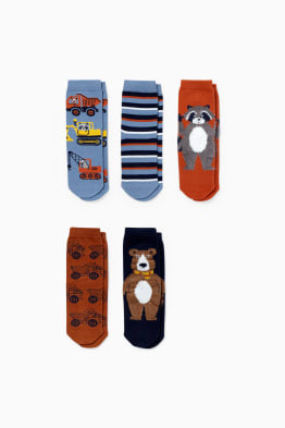 Set van 5 paar - bosdieren en bouwmachines - sokken met motief