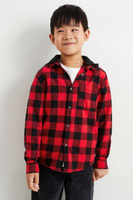 Flannel shirt with hood - check