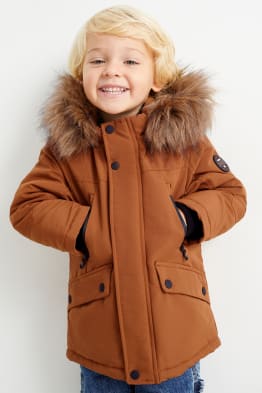 Parka con capucha y adorno de pelo sintético