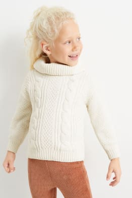 Chenille polo neck jumper - cable knit pattern