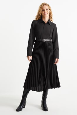 Robe-chemisier avec ceinture - plissé