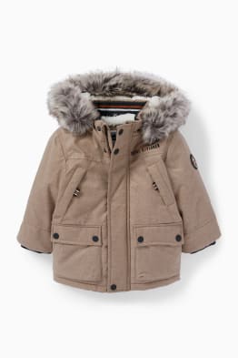 Baby-Jacke mit Kapuze und Kunstfellbesatz