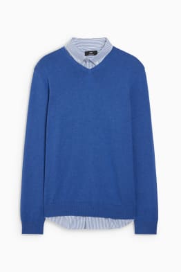Feinstrick-Pullover und Hemd - Regular Fit - Button-down