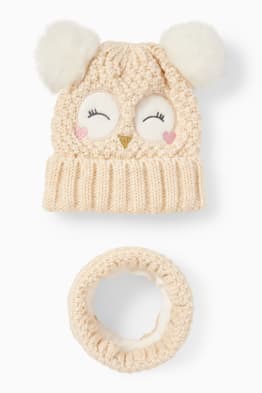 Owl - set - knitted hat and snood - 2 piece