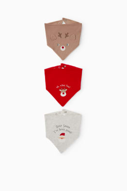 Wielopak, 3 szt. - Rudolf - trójkątna chustka niemowlęca w bożonarodzeniowym stylu