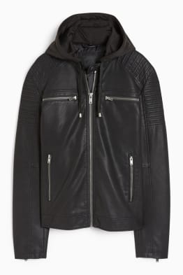 Blouson motard à capuche - synthétique