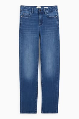 Straight jeans with rhinestones - mid-rise waist