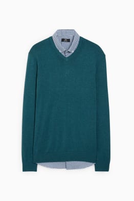 Fine knit jumper and shirt - regular fit - button-down collar