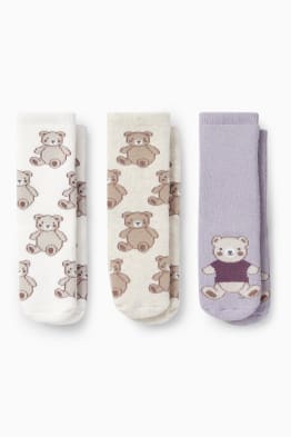 Lot de 3 paires - oursons - chaussettes antidérapantes à motif pour bébé