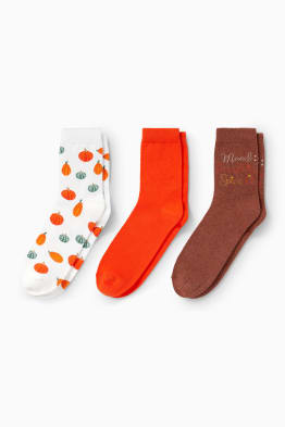 Set van 3 paar - sokken met motief - pompoen