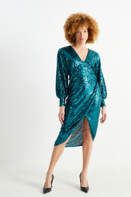 V-neck sequin dress - shiny