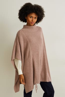 Knitted cashmere blend poncho