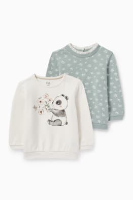 Multipack 2er - Panda und Blümchen - Baby-Sweatshirt