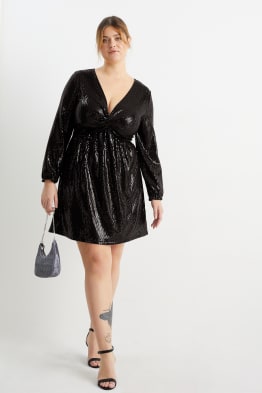 CLOCKHOUSE - Fit & Flare Kleid mit Knotendetail - glänzend