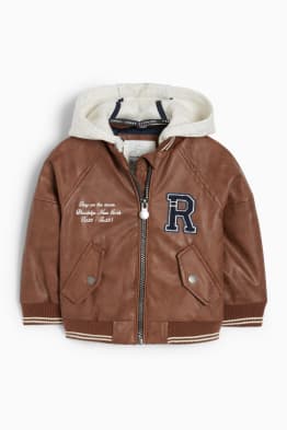 Baby varsity jacket with hood - faux leather