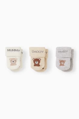 Multipack of 3 - teddy bear - newborn socks with motif