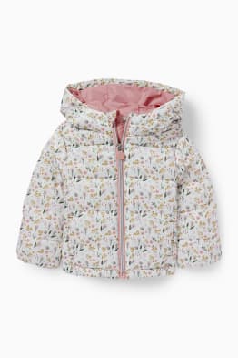 Prošívaná bunda s kapucí pro miminka -  vodoodpudivá - s květinovým vzorem