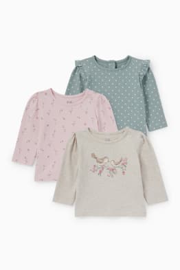 Pack de 3 - pajaritos - camisetas de manga larga para bebé