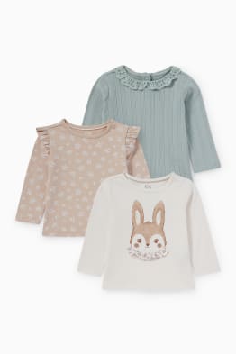 Lot de 3 - petits lapins - hauts à manches longues pour bébé