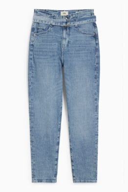 Mom Jeans mit Gürtel - High Waist - LYCRA®