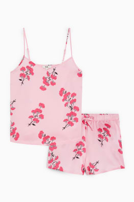 Satynowa letnia piżama - w kwiaty