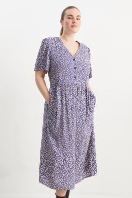 Robe en viscose à col V - à fleurs