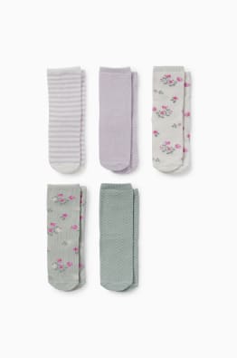 Pack de 5 - florecitas - calcetines con dibujo para bebé
