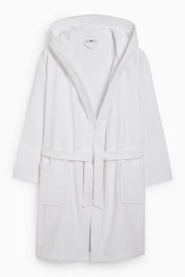 Terry cloth bathrobe with hood