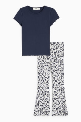 Bloemen - set - T-shirt en flared legging - 2-delig