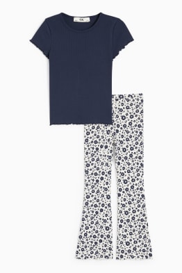 Fiori - set - t-shirt e leggings svasati - 2 pezzi