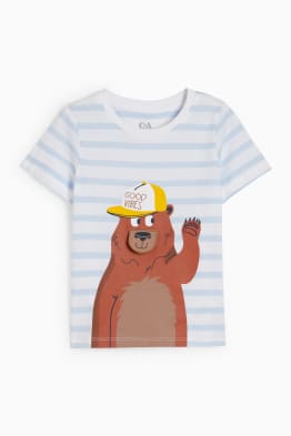 Motiv medvěda - tričko s krátkým rukávem - pruhované