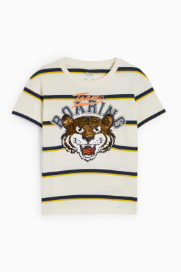 Motiv tygra - tričko s krátkým rukávem - s lesklou aplikací - pruhované