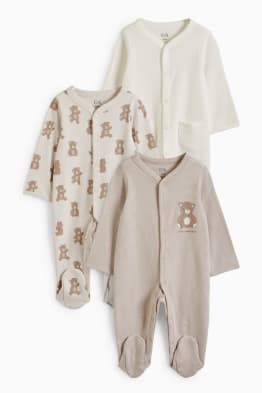 Multipack of 3 - teddy bear - baby sleepsuit