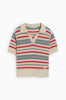 Knitted jumper - short sleeve - striped