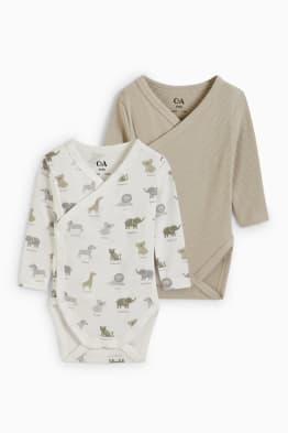 Multipack of 2 - wild animals - baby wrapover bodysuit