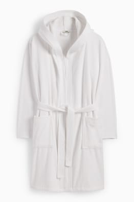 Terry cloth bathrobe with hood