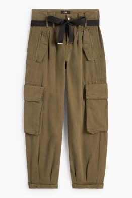 Cargo kalhoty - high waist - tapered fit