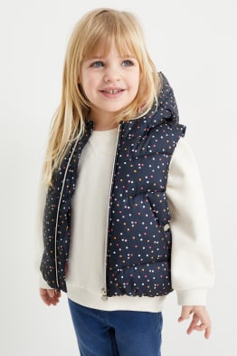 Quilted gilet with hood - water-repellent - polka dot