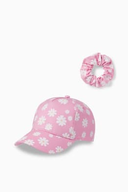 Set - floral - cap and scrunchie - 2 piece