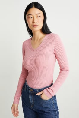 Basic V-neck jumper - ribbed