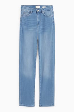 Straight jeans with rhinestones - mid-rise waist