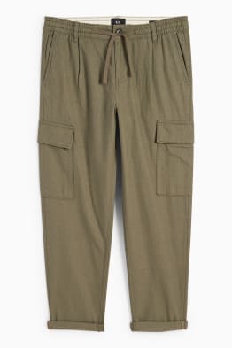 Pantalon cargo - tapered fit - lin mélangé