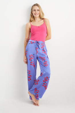 Satynowe spodnie od piżamy - w kwiatki