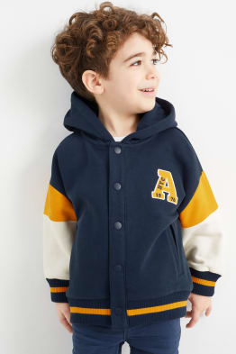 Varsity jacket with hood