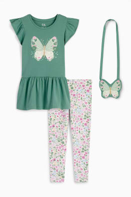 Motyl - komplet - sukienka, legginsy i torebka - 3 części