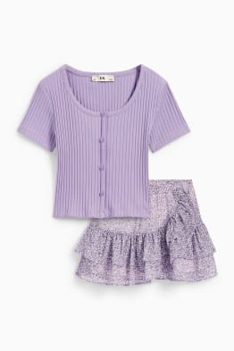 Floral - set - short sleeve T-shirt and skirt - 2 piece